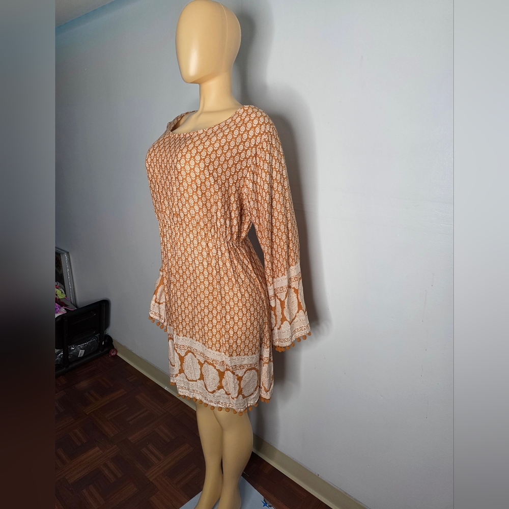 S.R Fashion women's boho brown/cream floral design  dress size XXL